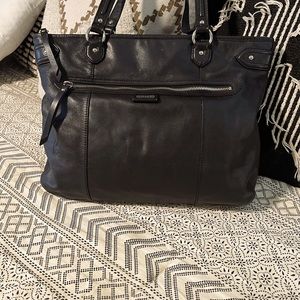 Black leather large Coach tote bag